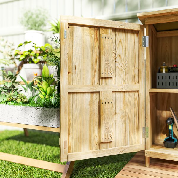 Outsunny Casotto da Giardino in Legno 63,5x40x90 cm Armadio per Archiviazione Attrezzi con 2 Ripiani e Porta Naturale | Aosom Italy