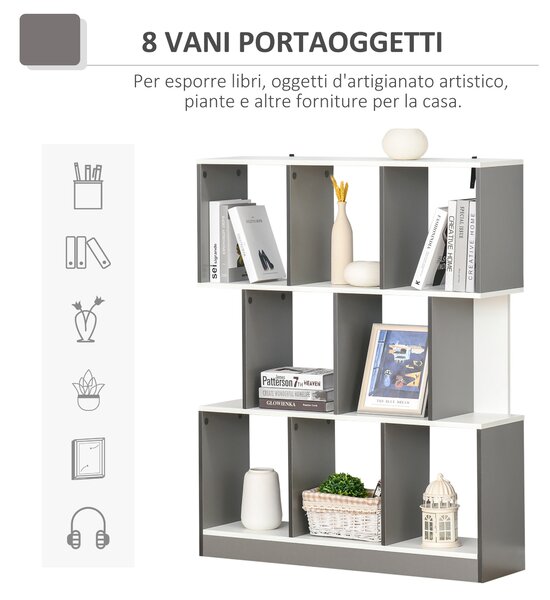 HOMCOM Mobile Libreria a 8 Ripiani per Soggiorno e Camera da Letto, in Legno, 100x24x124 cm, Grigio Carbone | Aosom Italy