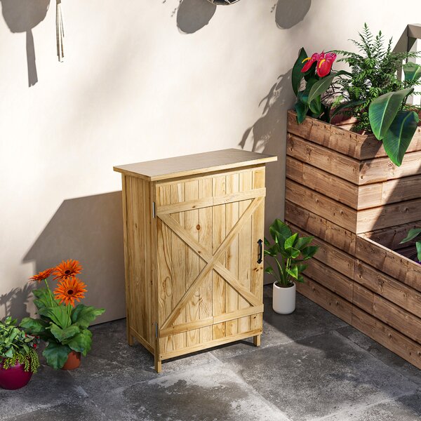 Outsunny Casotto da Giardino in Legno 63,5x40x90 cm Armadio per Archiviazione Attrezzi con 2 Ripiani e Porta Naturale | Aosom Italy