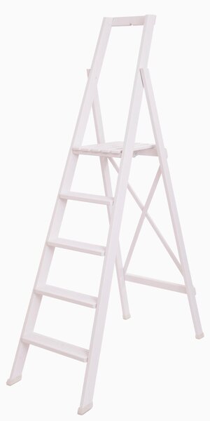 Scala Cinque gradini richiudibile BIBO 5 in Faggio Massello Dimensioni H100 cm 54x11x188 cm Peso 9 Kg Bianca Laccata