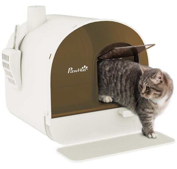 PawHut Lettiera per Gatti Chiusa con Filtri, Paletta e Vassoio Removibile, Struttura in PP, 43x44x47 cm, Bianca e Nera|Aosom