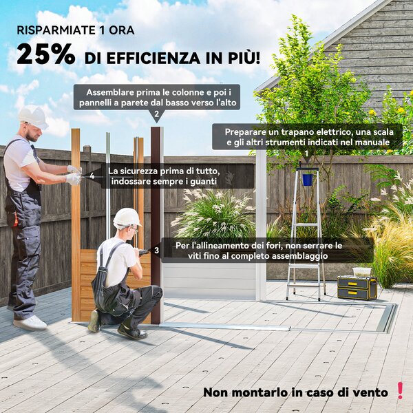 Outsunny Casetta da Giardino in Acciaio Effetto Legno e Doppie Porte Scorrevoli, 278x195x215 cm, Marrone | Aosom Italy