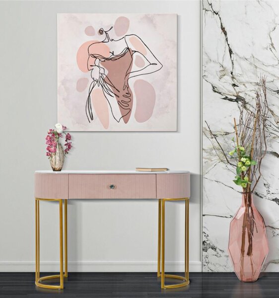 Consolle rettangolare con i lati smussati con cassetto, MONTPELLIER, Dimensioni 100x43xh 74 cm - Peso 14,8 kg La struttura in metallo dorato e tessuto imbottito