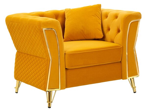 Poltrona verde con gambe dorate rivestito in velluto trapuntato Trapuntato EMY MUSTARD Dimensioni 104x83xh 76 cm colore Giallo senape