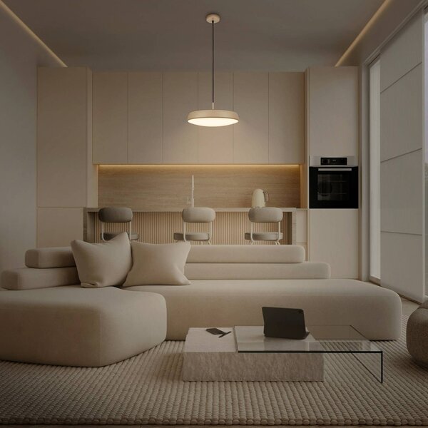 Briloner Lampada LED a sospensione Nala, beige, metallo/plastica, Ø 35 cm Nala, Crema / Ambra, Soggiorno / Sala da pranzo, Plastica, Moderno