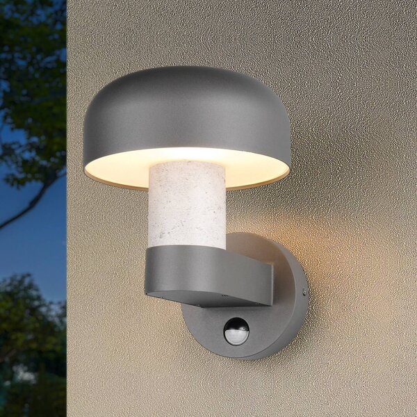 Trio Lighting Applique da esterno Fraser Sensor grigio/effetto cemento, alluminio IP54 E27, Alluminio / Grigio / Zincato, Alluminio