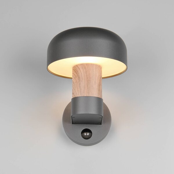 Trio Lighting Applique da esterno Fraser Sensor, grigio/effetto legno, alluminio IP54 E27, Legno chiaro, Alluminio