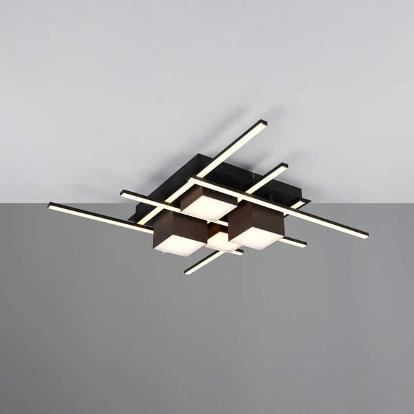Trio Lighting Plafoniera a LED Roger, dimmerabile, Nero, Soggiorno / Sala da pranzo, Metallo, Moderno, Plafoniera LED