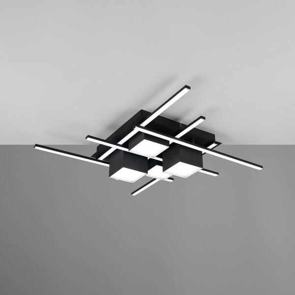 Trio Lighting Plafoniera a LED Roger, dimmerabile, Nero, Soggiorno / Sala da pranzo, Metallo, Moderno, Plafoniera LED