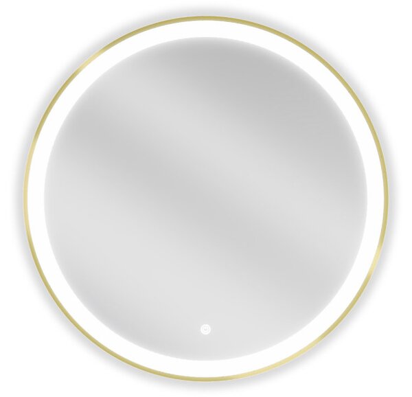 Mexen Esso specchio da bagno retroilluminato, rotondo 70 cm, LED 6000K, antiappannamento, cornice dorata - 9825-070-070-611-50