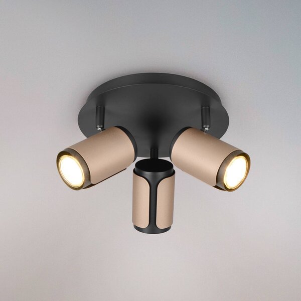 Trio Lighting Faretto da soffitto Gillan, caffè, a 3 luci, rotondo, metallo, GU10 dimmerabile, Nero, Soggiorno / Sala da pranzo, Metallo, Moderno, Faretto