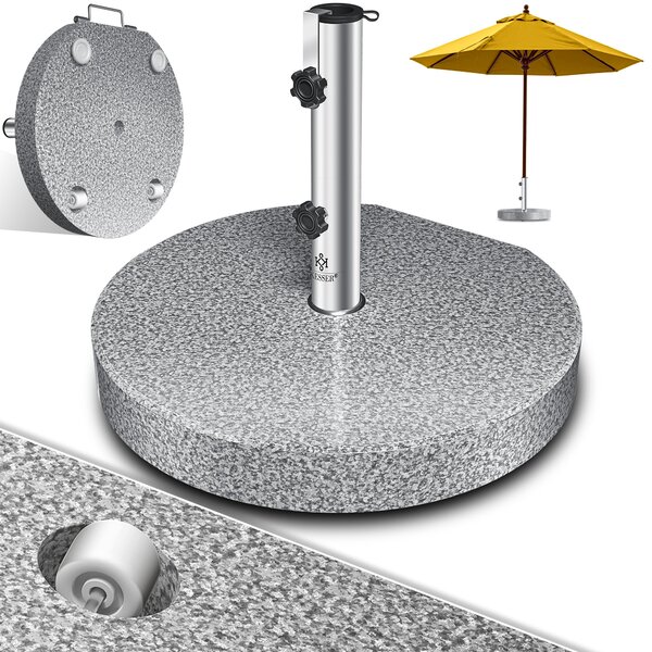 Supporto per ombrellone KESSER® in granito con tubo in acciaio inossidabile, base di alta qualità da 30 kg - per pali di ombrellone da 16 a 48 mm. Include maniglia per il trasporto, ideale per ombrelloni da giardino o da balcone