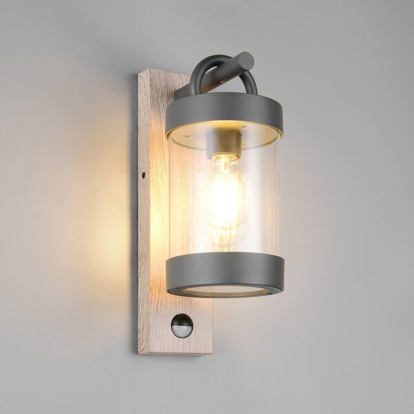 Trio Lighting Applique da esterno Sambesi, effetto legno, pressofusione di alluminio, sensore Sambesi, Legno chiaro, Alluminio, Moderno