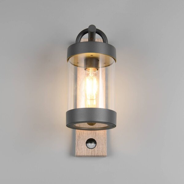 Trio Lighting Applique da esterno Sambesi, effetto legno, pressofusione di alluminio, sensore Sambesi, Legno chiaro, Alluminio, Moderno