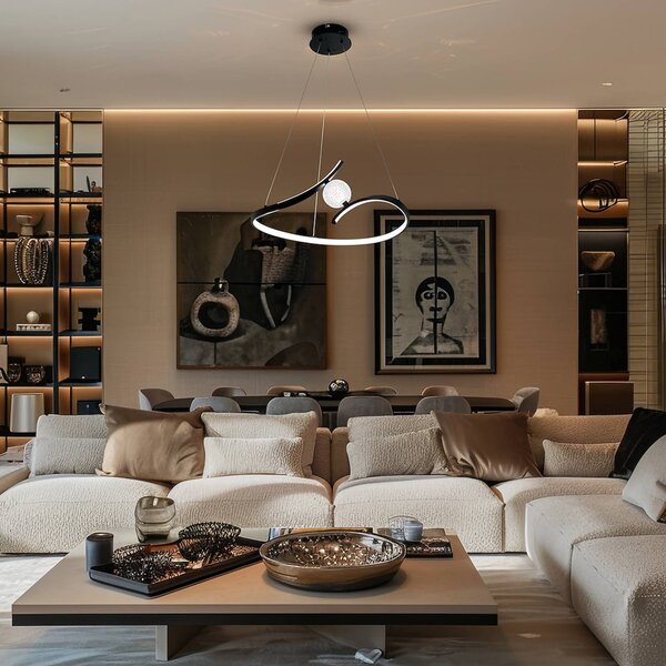 Lampada LED a sospensione Perla, metallo, acrilico, nero, 4.000 K Perla Milagro Lighting, Nero, Soggiorno / Sala da pranzo, Metallo, Moderno