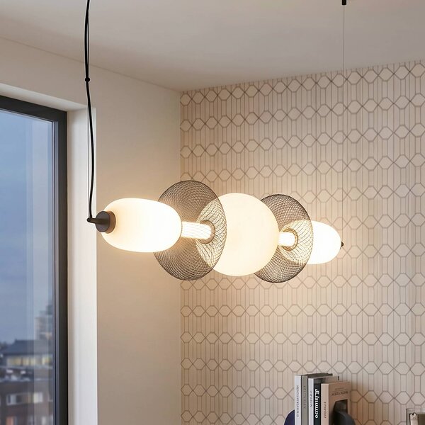 Lampada LED a sospensione Arame, nero/bianco, vetro, lunghezza 93,5 cm Arame Milagro Lighting, Nero, Soggiorno / Sala da pranzo, Vetro, Moderno