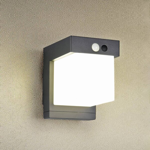 Reality Leuchten Applique solare Colombo, nero opaco, altezza 14 cm, sensore Colombo, Nero, Plastica