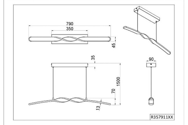 Reality Leuchten Lampada LED a sospensione Ginko, sabbia, metallo, lunghezza 79 cm Ginko, Crema / Ambra, Soggiorno / Sala da pranzo, Metallo, Moderno