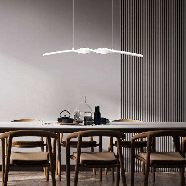 Reality Leuchten Lampada LED a sospensione Ginko, bianco opaco, metallo, lunghezza 79 cm Ginko, Bianco / Opale, Soggiorno / Sala da pranzo, Metallo, Moderno