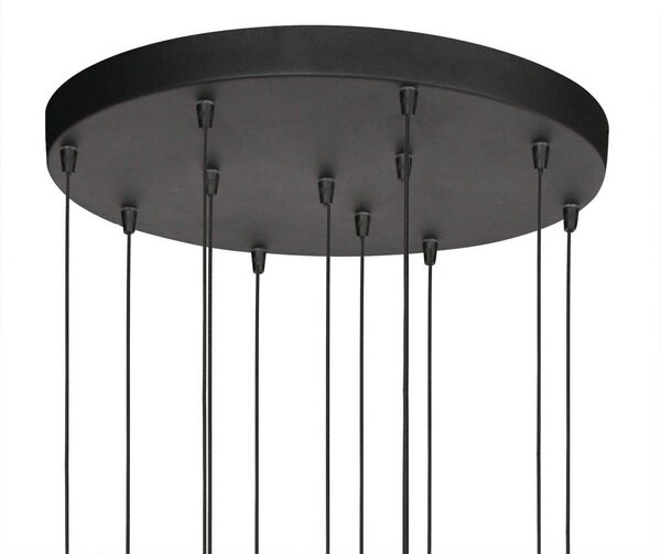 Steinhauer Lampada LED a sospensione Bollique, 12 luci. rotonda, nera, vetro dimmerabile, Alluminio / Grigio / Zincato, Soggiorno / Sala da pranzo, Vetro