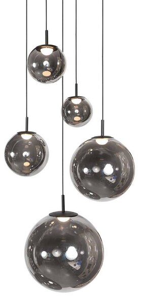Steinhauer Lampada LED a sospensione Bollique, 5 luci. rotonda, nera, vetro dimmerabile, Alluminio / Grigio / Zincato, Soggiorno / Sala da pranzo, Vetro