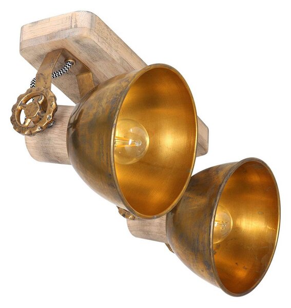 Steinhauer Faretto da soffitto Gearwood, bronzo, a 2 luci, metallo, legno, E27 dimmerabile, Bronzo / Ottone antico, Soggiorno / Sala da pranzo, Legno, Vintage, Faretto