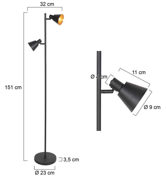 Steinhauer Lampada da terra Oeroe, Nero, Soggiorno / Sala da pranzo, Metallo, Lampada da terra
