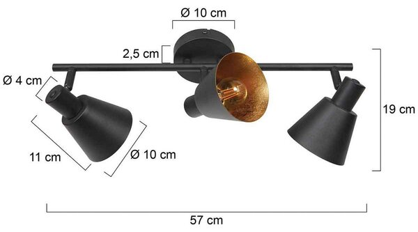 Steinhauer Faretto da soffitto Oeroe, a 3 luci, nero, metallo, E14 dimmerabile, Nero, Soggiorno / Sala da pranzo, Metallo, Faretto