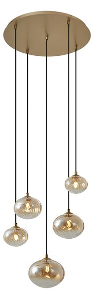 Lampada a sospensione Art Déco oro con vetro ambrato - Jia