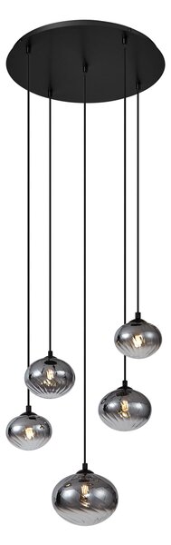 Lampada a sospensione moderna nera con vetro fumé - Jia