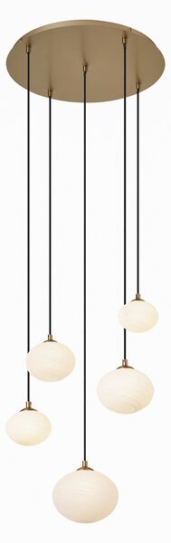 Lampada a sospensione Art Déco oro con vetro opale 5 luci - Yani