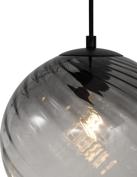 Lampada a sospensione Art Déco nera con vetro fumé rotondo a 4 luci - Bao
