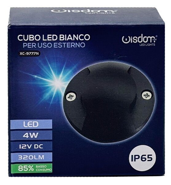 Segnapasso calpestabile Led 12V 4W a superfice Rotondo Doppia emissione Nero IP65 Bianco neutro 4000K Wisdom