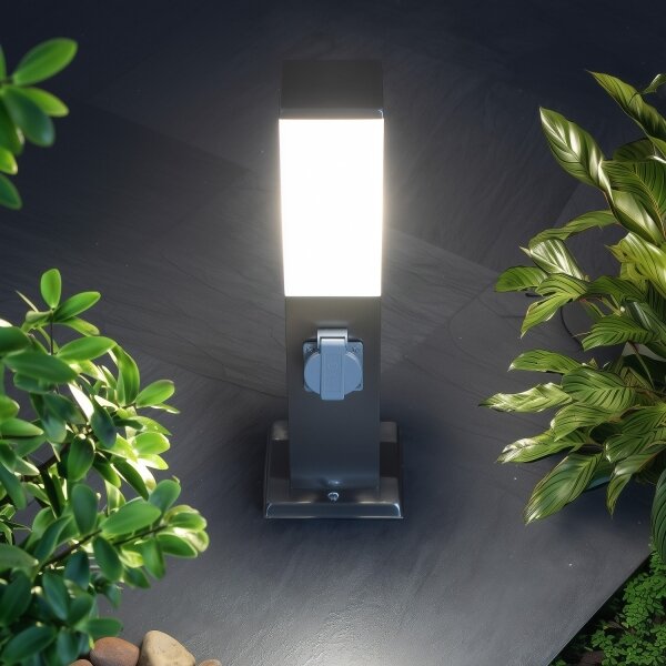 Brilagi - Lampada da esterno con 2 prese SCHUKO NOVA 1xE27/15W/230V 40 cm IP44 cromata