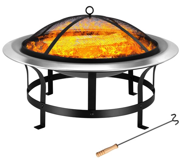 Deuba Braciere da Esterno Acciaio Inox Ø 75cm Ciotola da Fuoco Parascintille Attizzatoio Bracieri