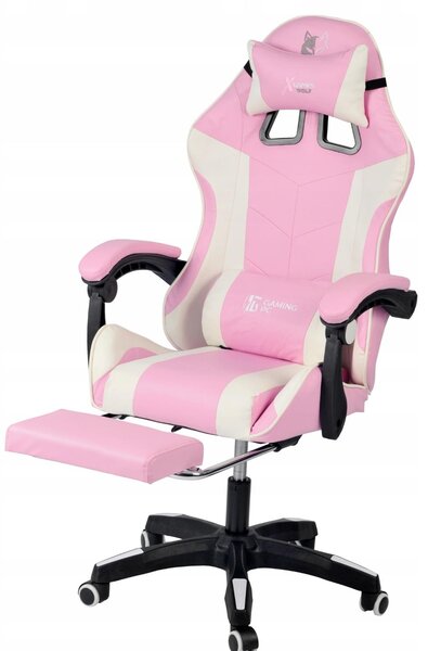 Sedia da gioco rosa con cuscino e poggiapiedi HR-PINK