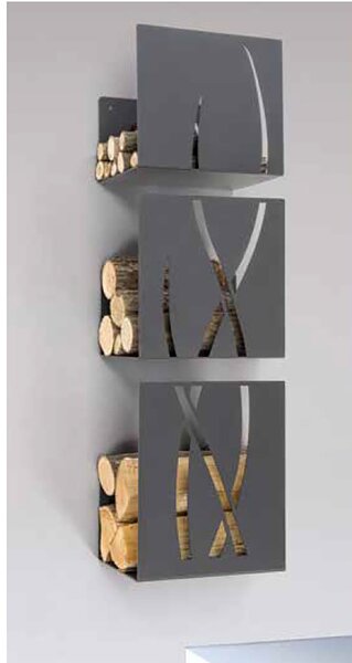 Portalegna da Parete 3 Elementi 35x25,5 cm 3 Altezze 41,5-35,5-30,5 Crea Fuoco Trio in Acciaio Nero