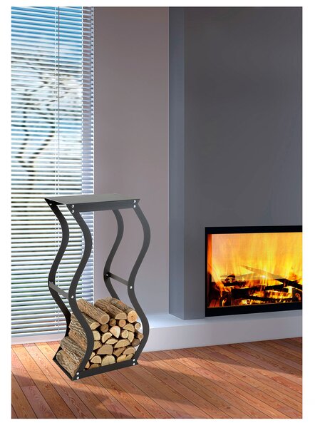 Portalegna 57x27x96 cm Crea Zigozago in Acciaio Nero