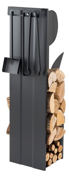Portalegna con Attrezzi Camino 30x33x110 cm Crea Tulipano Con Attrezzi in Acciaio Verniciato Nero