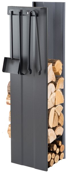 Portalegna con Attrezzi Camino 30x33x110 cm Crea Semplice Con Attrezzi in Acciaio Verniciato Nero