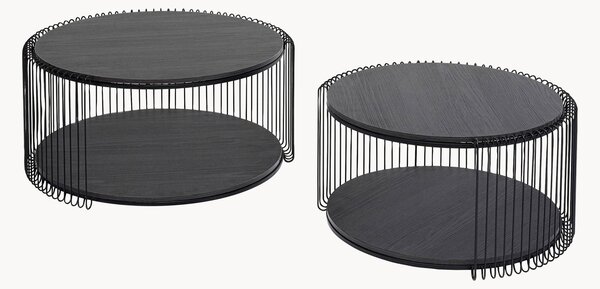 Set di 2 tavolini da salotto con piano in legno e vetro Wire