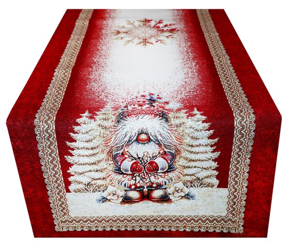 Runner da tavola di lusso con arazzo natalizio con elfo natalizio e filo di lurex dorato