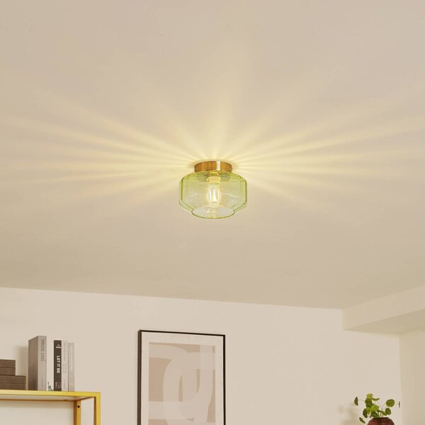 Plafoniera soffitto Hildur Lindby, dimmerabile, Verde, Soggiorno / Sala da pranzo, Vetro, Plafoniera