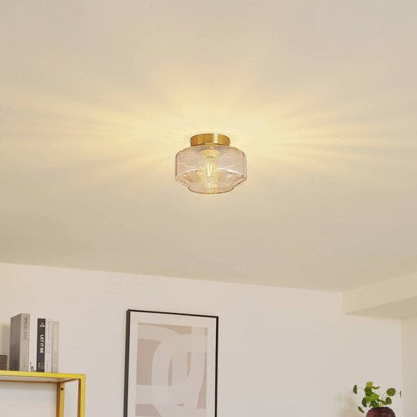 Plafoniera soffitto Hildur Lindby, dimmerabile, Crema / Ambra, Soggiorno / Sala da pranzo, Vetro, Plafoniera