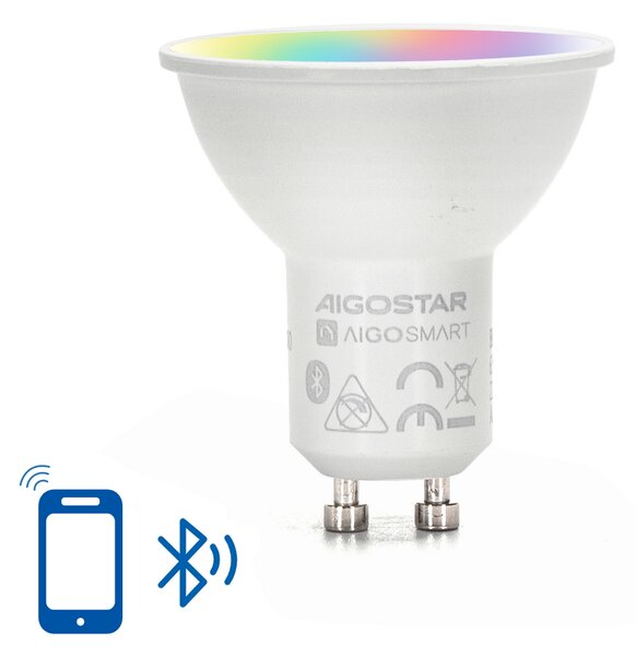 Faretto Led Smart GU10 6.5W Bluetooth Mesh RGB CCT luce regolabile e dimmerabile Aigostar