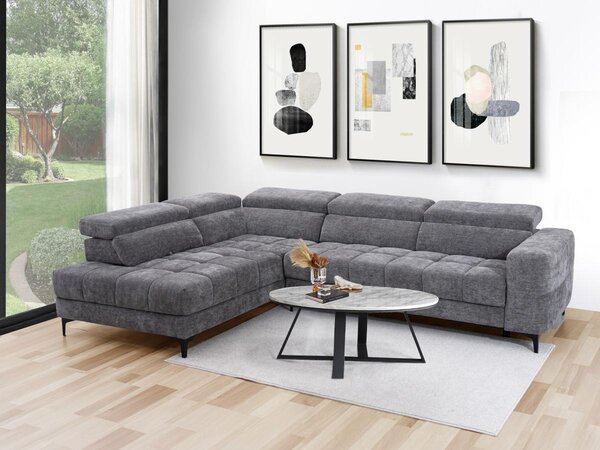 Divano relax elettrico con seduta scorrevole in Tessuto Antracite - Angolo a sinistra - MONISO