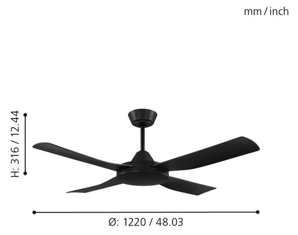 Ventilatore Bondi 1 Abs Nero Opaco E Acrilico Bianco