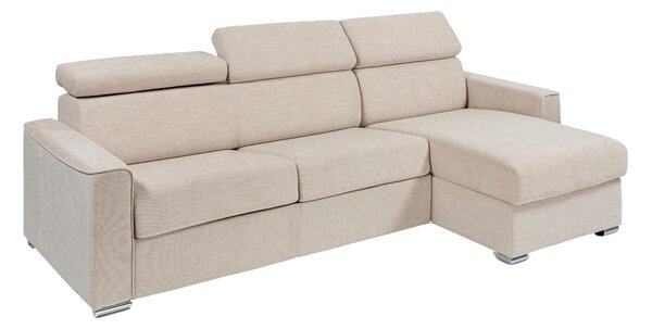 Divano letto angolare a ribalta con angolo reversibile Letto 140 cm Materasso 14 cm in Tessuto Beige - VIZIR