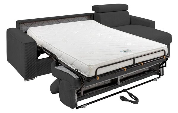 Divano letto ang. a ribalta angolo reversibile Letto 140cm Materasso 14cm in Velluto a coste Antracite - VIZIR