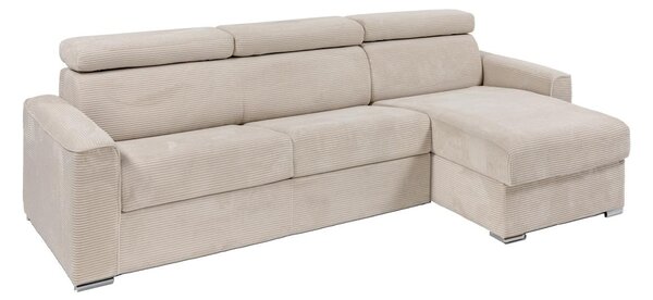 Divano letto angolare a ribalta angolo reversibile Letto 140cm Materasso 14cm in Velluto a coste Beige - VIZIR